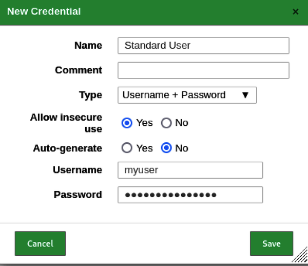 Credential Setting in OpenVAS