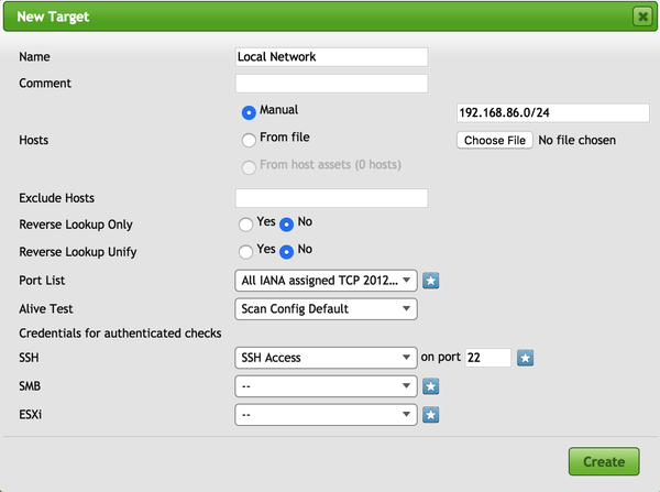 Selecting Target in OpenVAS