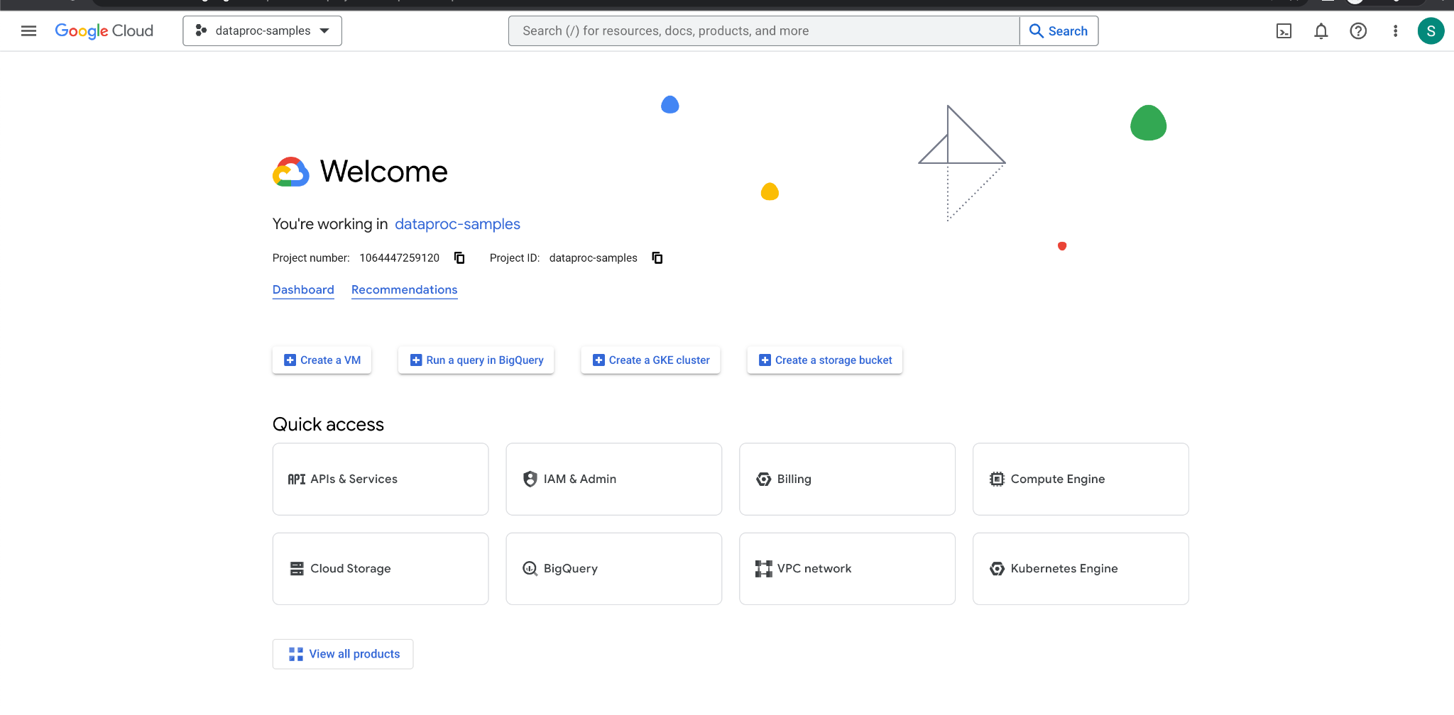 Google Cloud Console Home Page