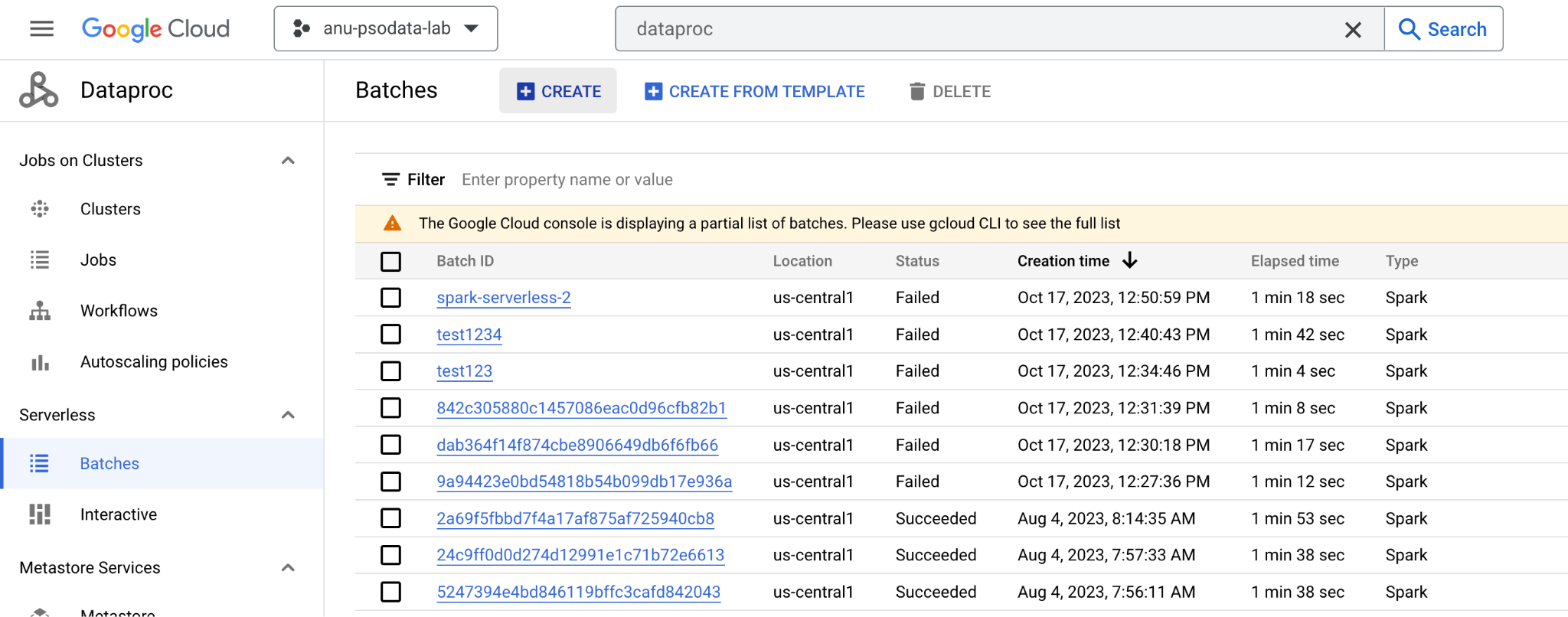 Creating a batch Spark job