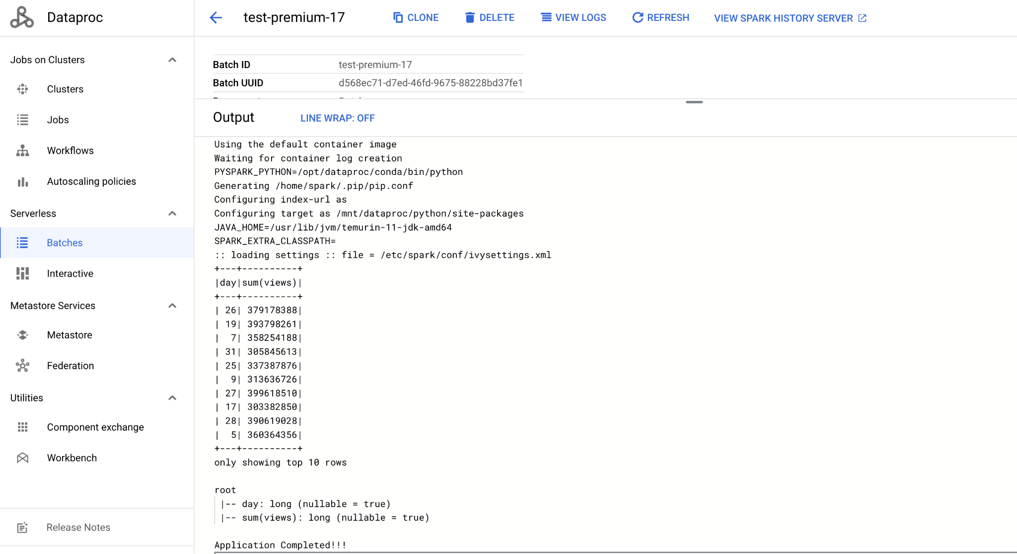 Application driver output in Output UI