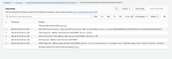 Hello CDK Lambda Function Logs