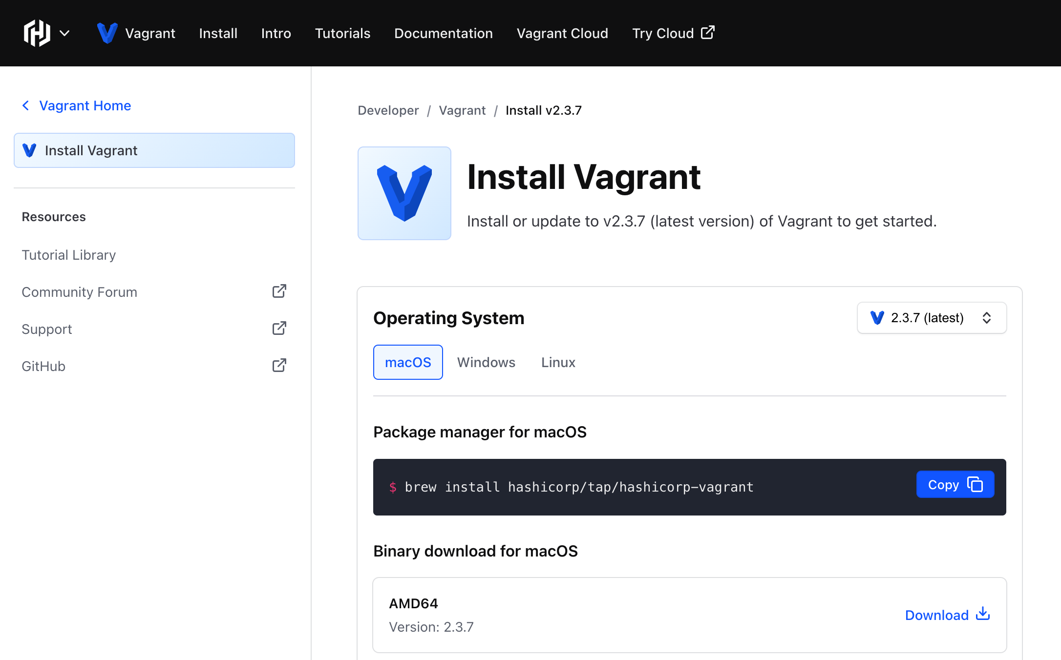 Figure 2.2.3 Shows the Vagrant Download Page