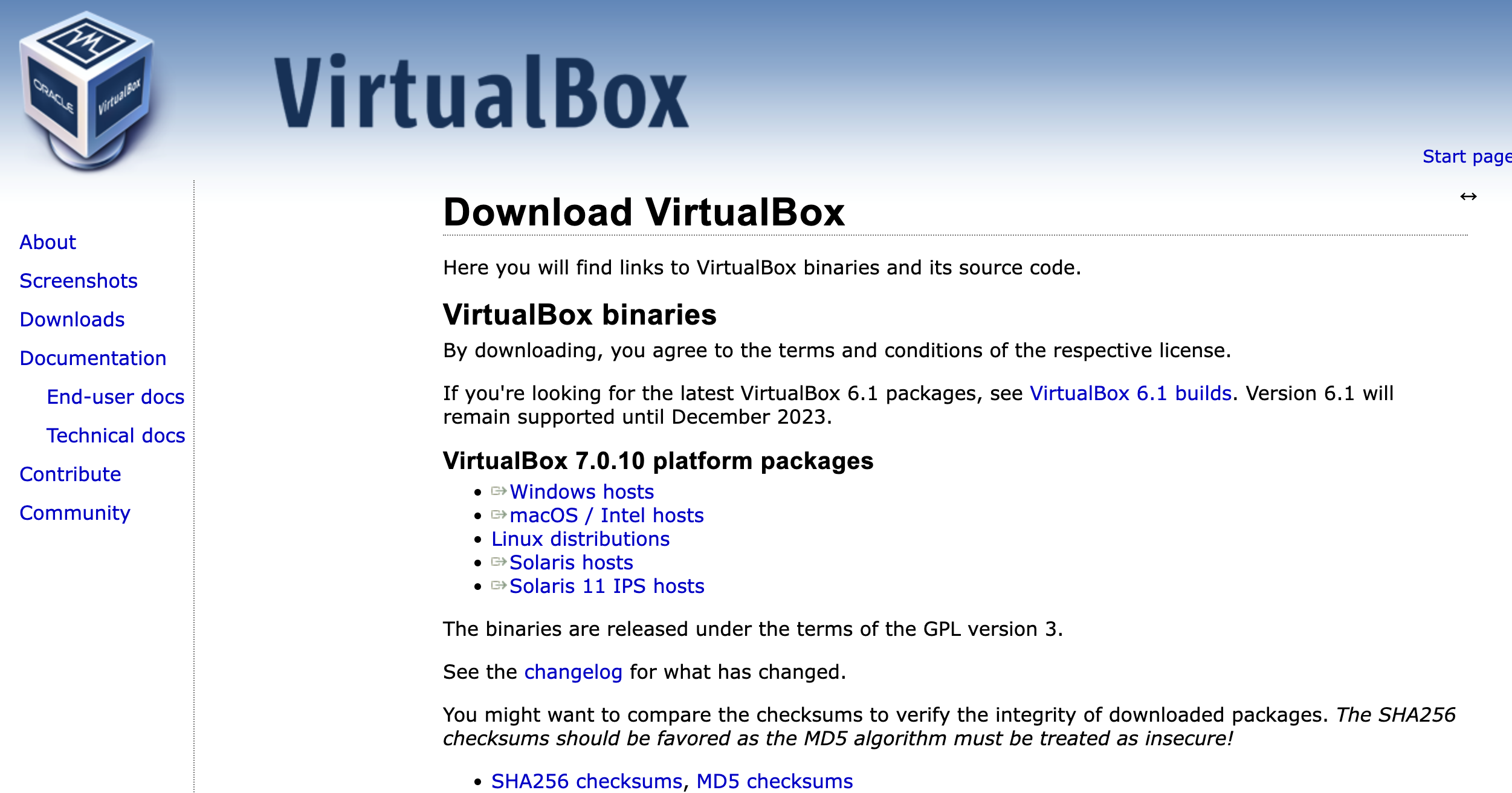 Figure 2.2.2 Shows the VirtualBox Download Page