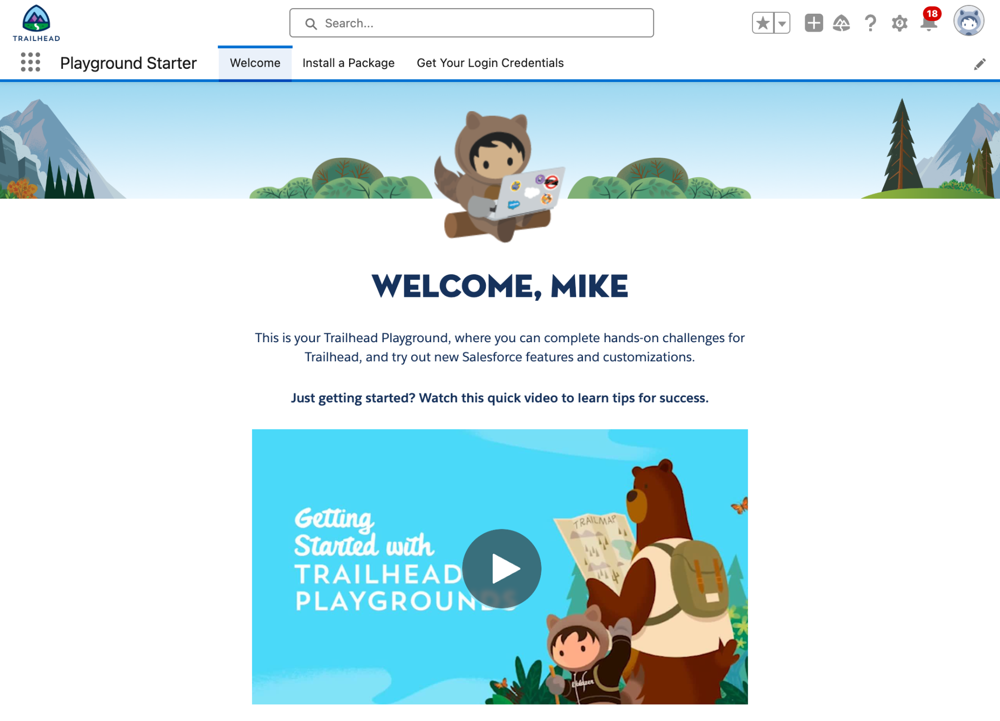 5  Trailhead Playground Starter Welcome Page