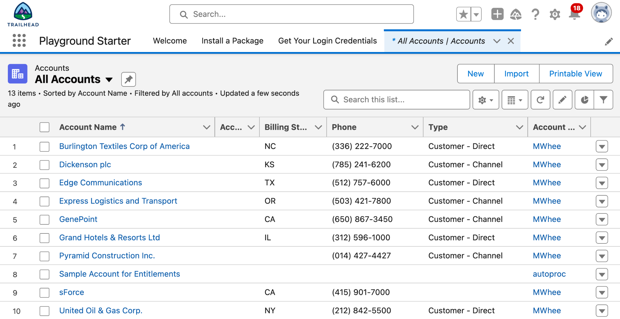 16  Salesforce List View of All Accounts