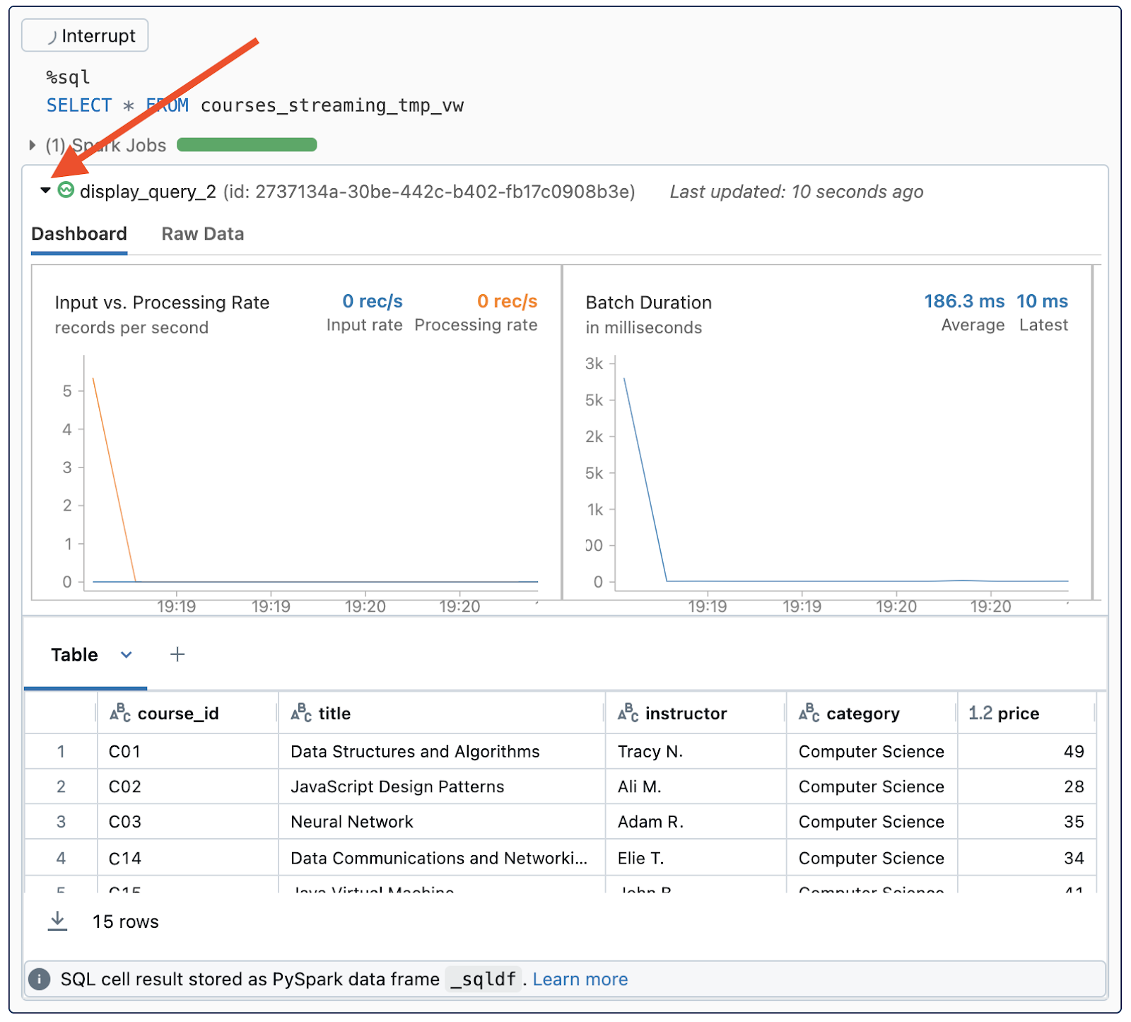 5   Illustration of the streaming query results