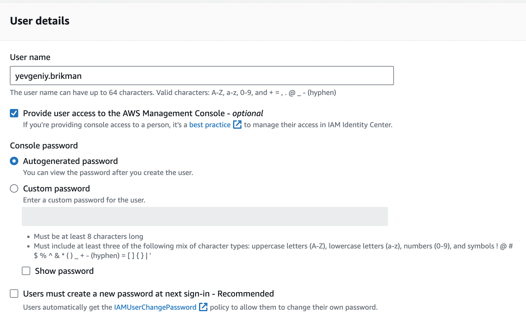 Use the AWS Console to create a new IAM user.