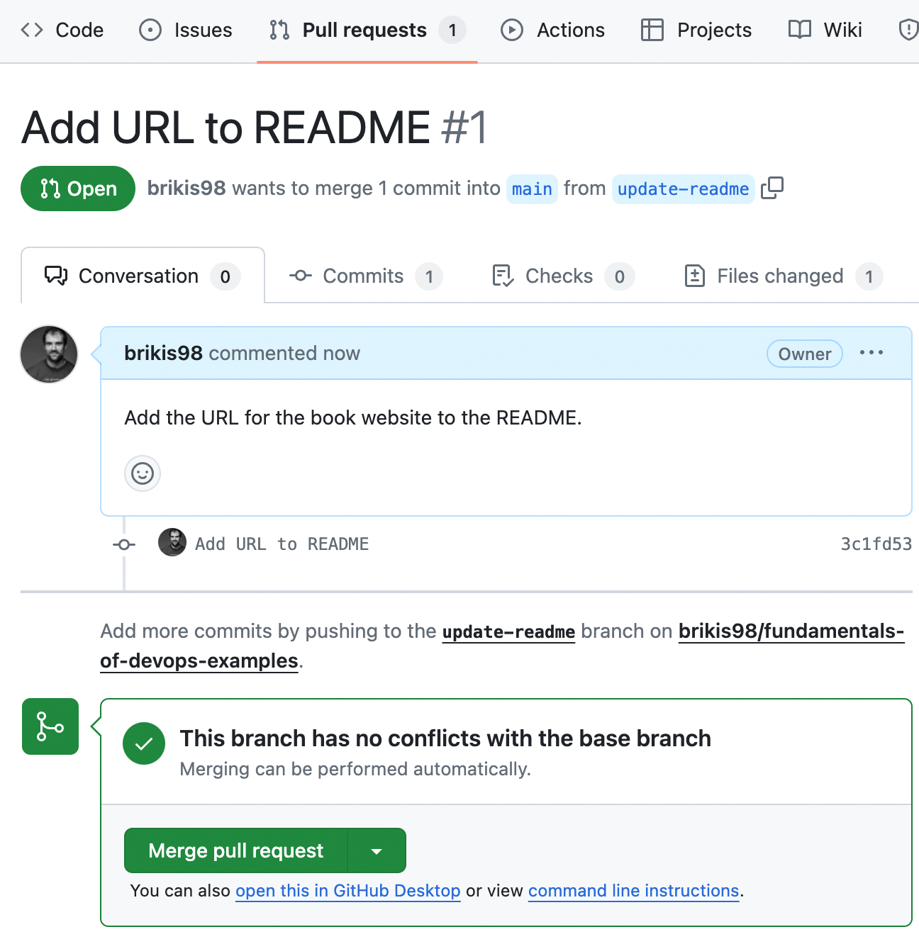 An open pull request in GitHub