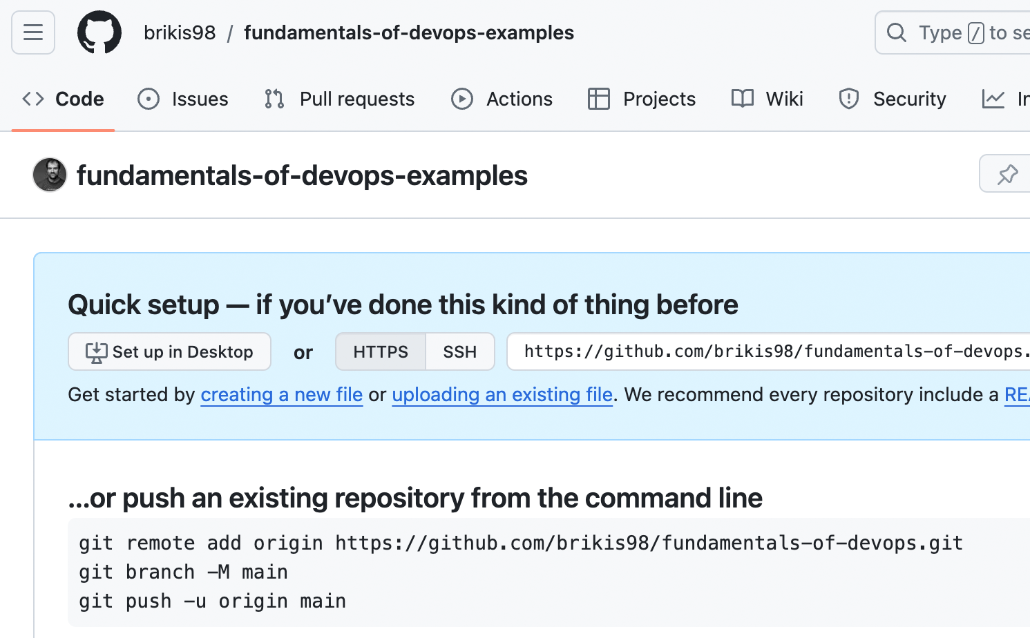 A newly created, empty GitHub repo