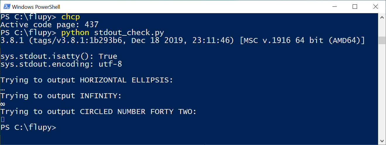 Screen capture of `stdout_check.py` on PowerShell