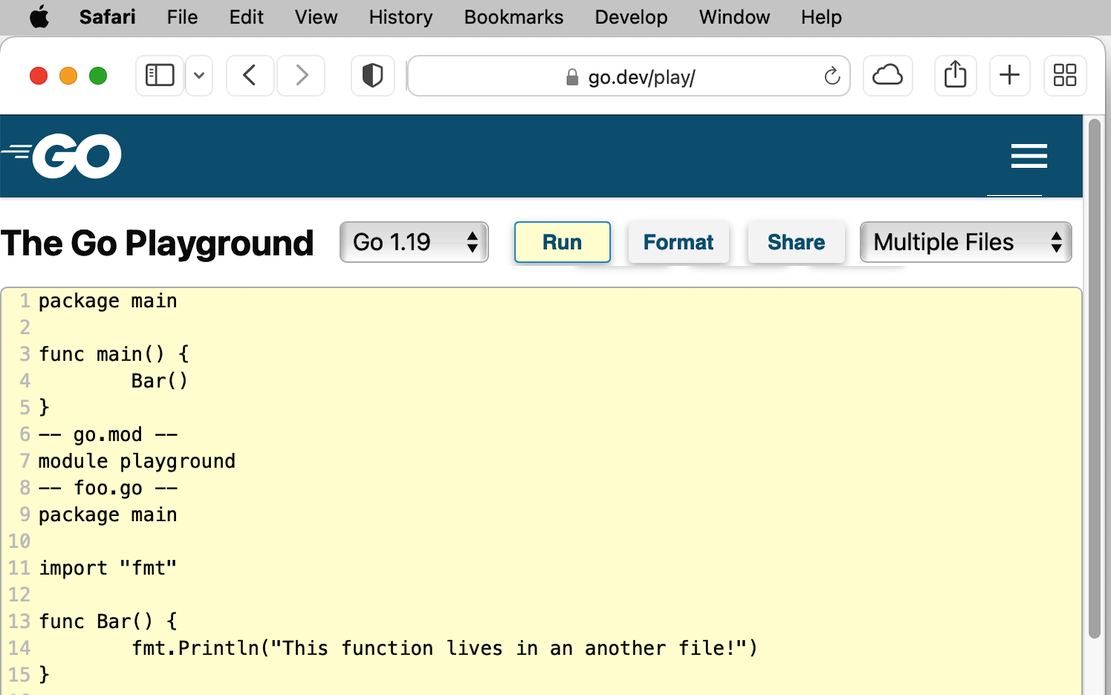 Go Playground Multiple Files