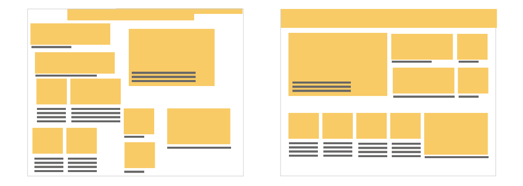 Gridless layout (left), and a layout designed on a grid (right)