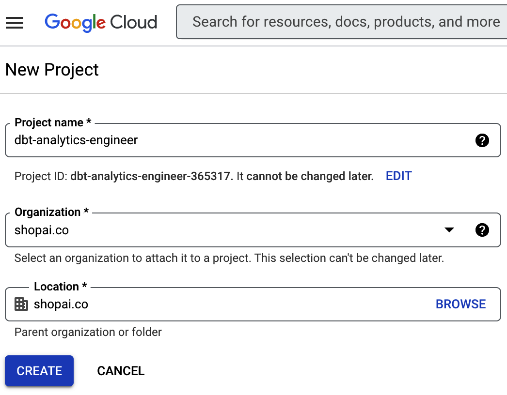 BigQuery project setup 2