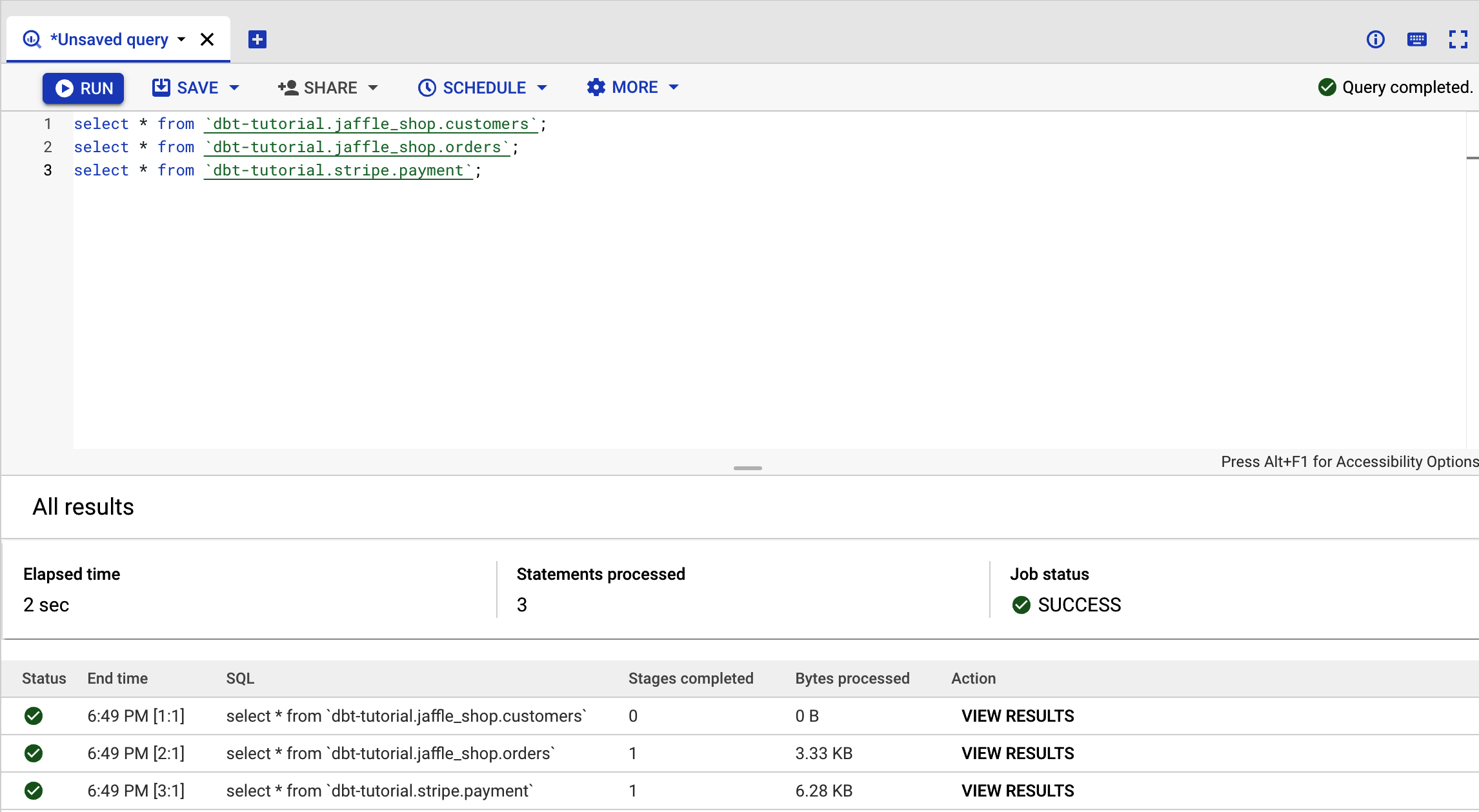 BigQuery dataset output