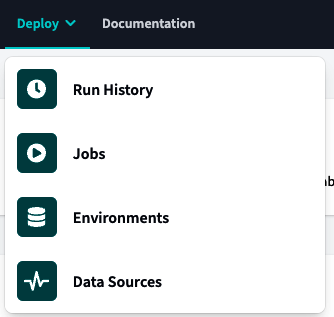 dbt Deploy menu