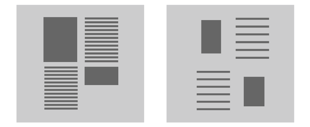 Example of more density and less density