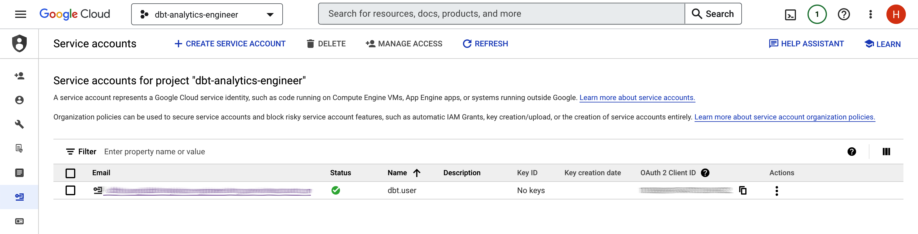 BigQuery Service accounts