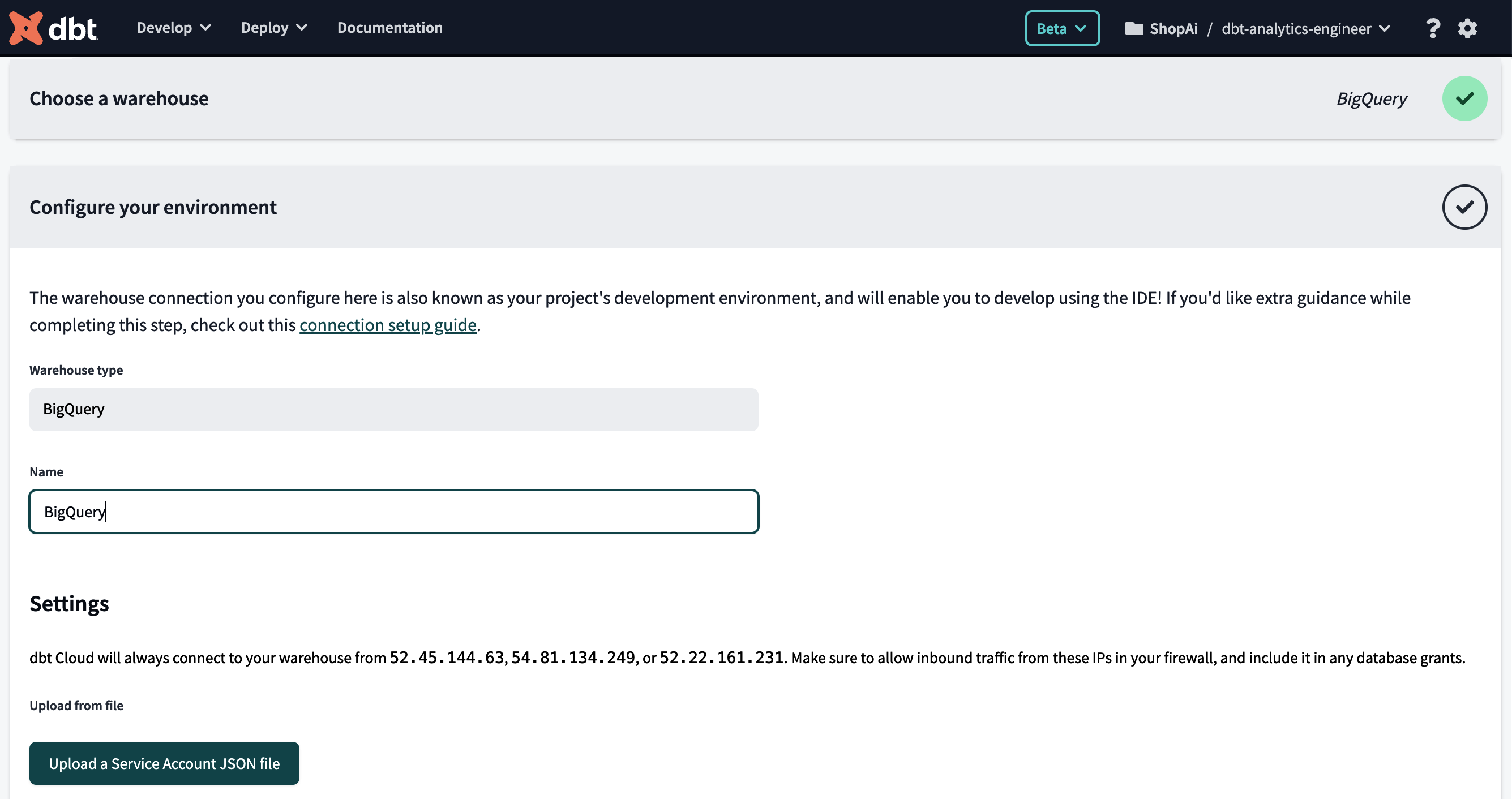 dbt Upload BigQuery Service accounts