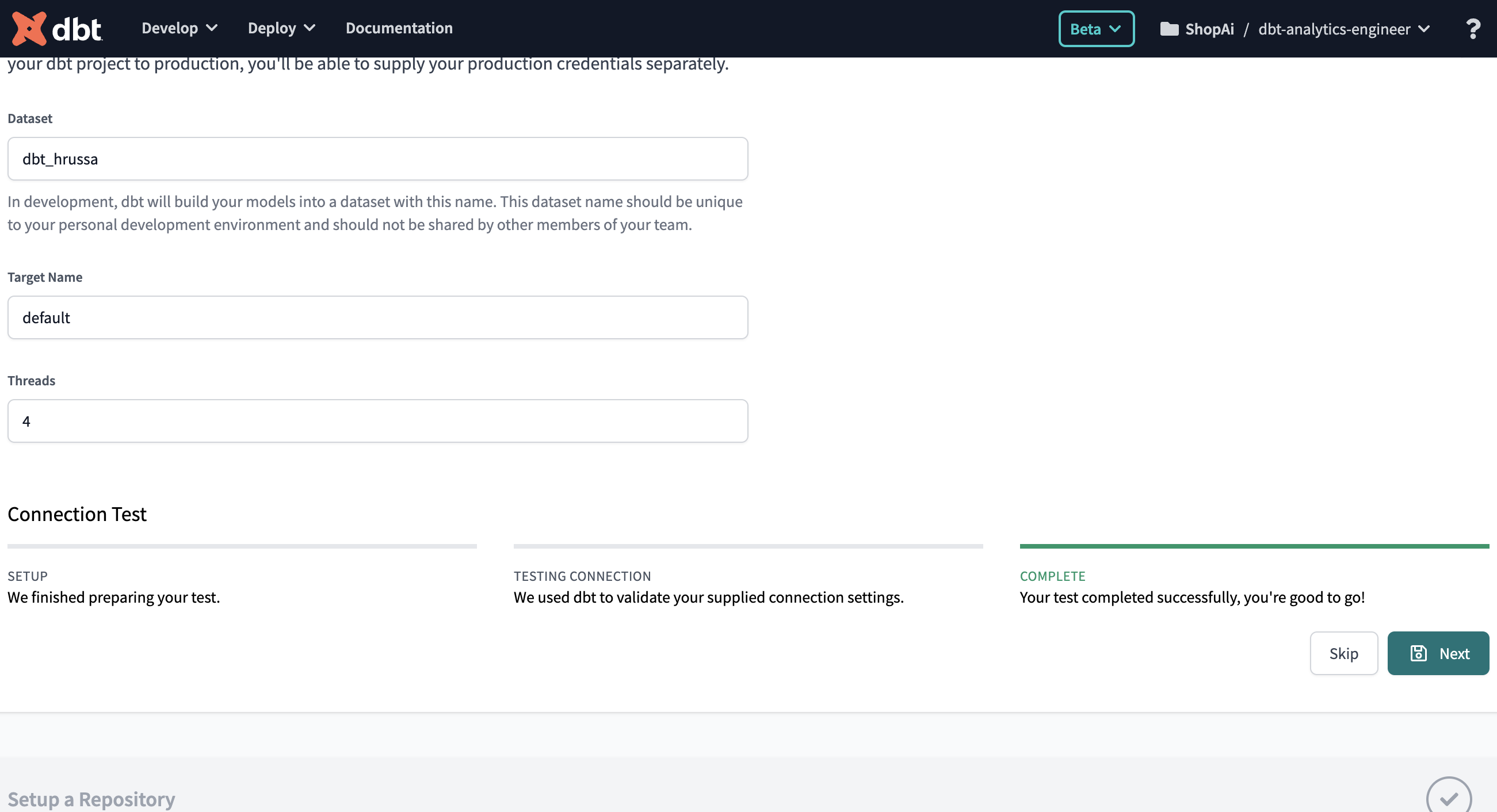 dbt-BigQuery Connection test