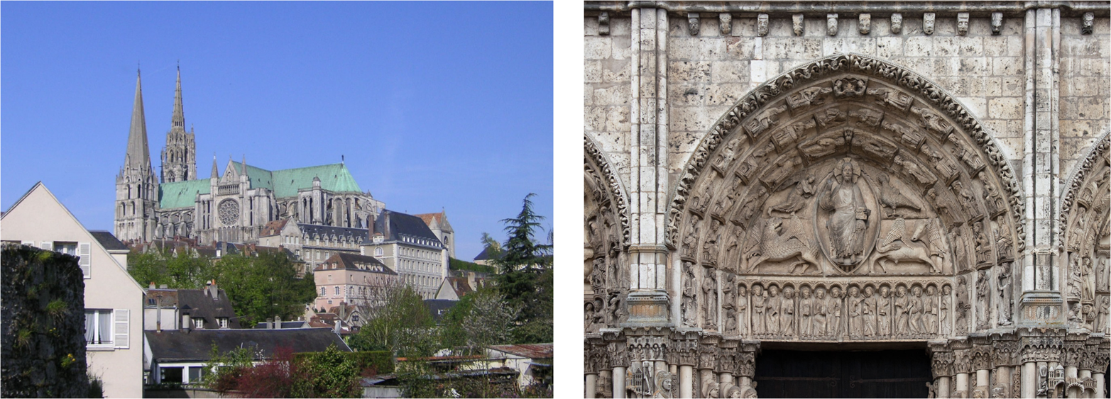 Chartres Cathedral is a place that communicates at more than one level: at a base level, it appeals to our animal nature (“here is shelter from the elements”); at a higher level, it communicates “place of worship”; at an even higher level, it tells stories about the Christian religion (images: Wikipedia)