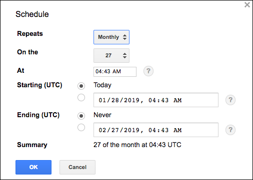 Editing the schedule of the transfer job from the web UI.