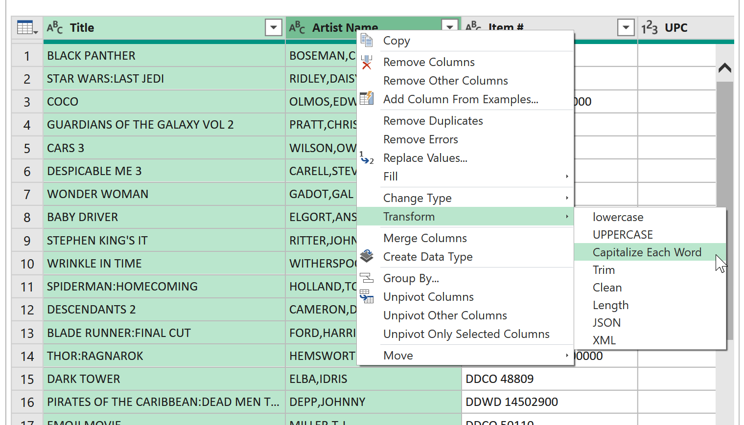 Changing case in Power Query