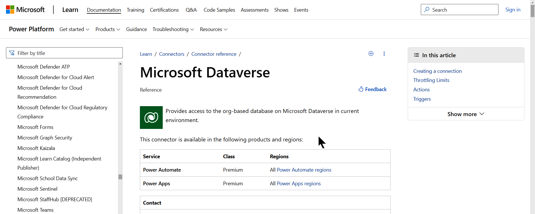 Dataverse documentation page