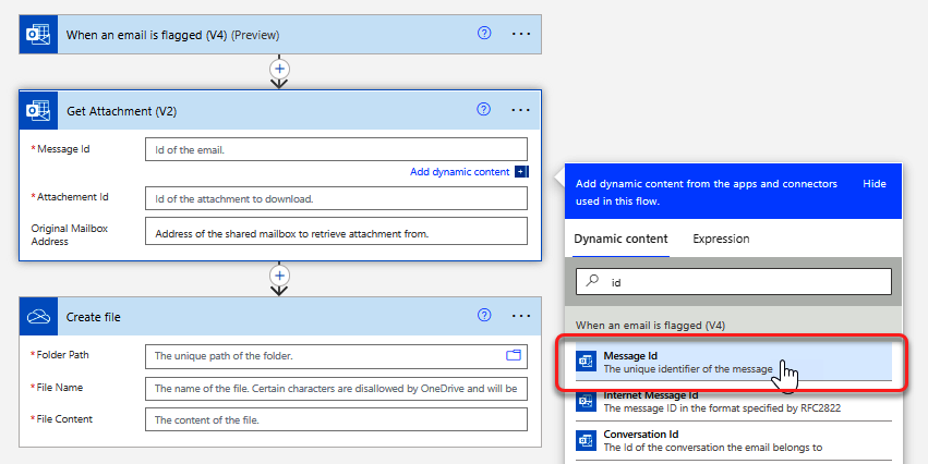 Insert Message Id dynamic content