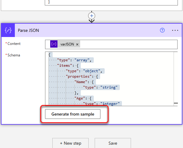 Fill in Parse JSON action