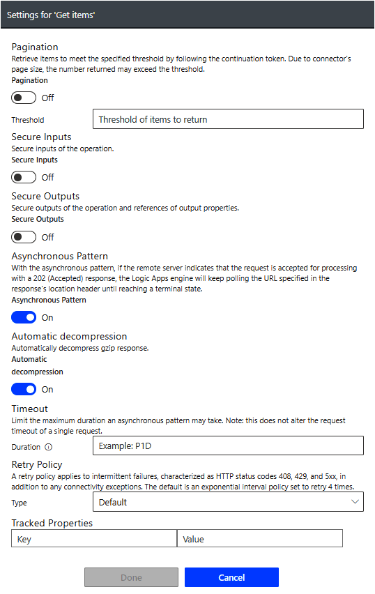 Settings panel