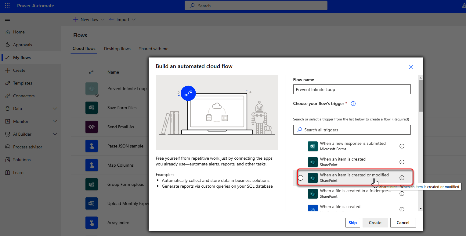 Create  Prevent Infinite Loop  flow