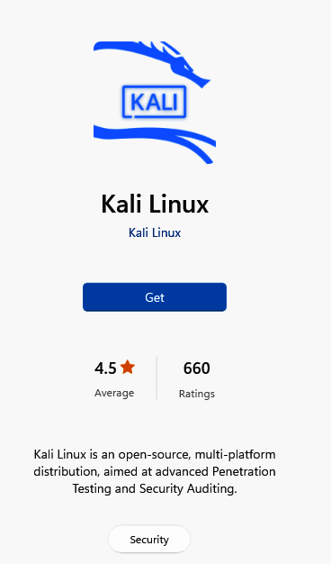 Kali Linux in Microsoft Store