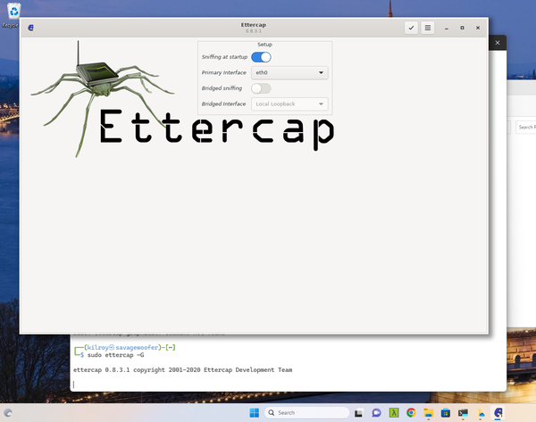 Ettercap Running on Windows Desktop