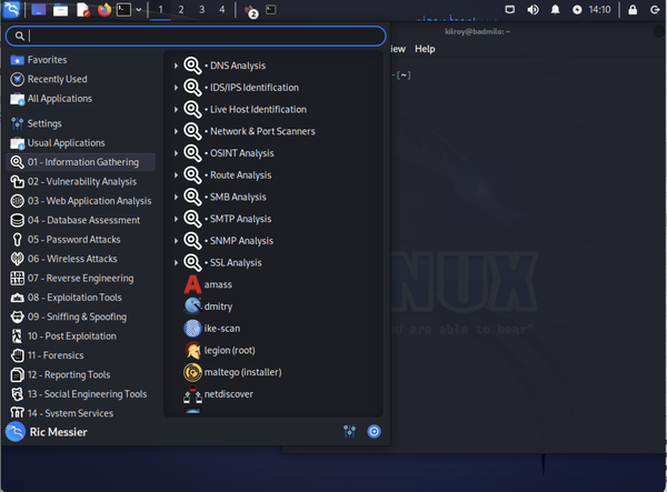 Xfce Desktop Showing Applications Menu