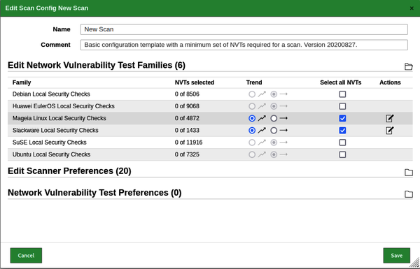 Selecting Vulnerability Families in OpenVAS