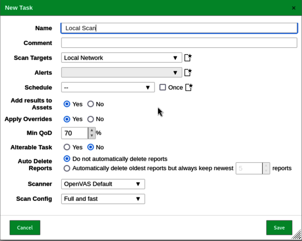 Creating a scan in OpenVAS