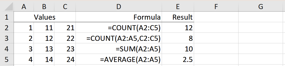 Screenshot showing formulas