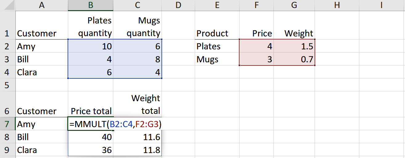 Screenshot showing matrix multiplication