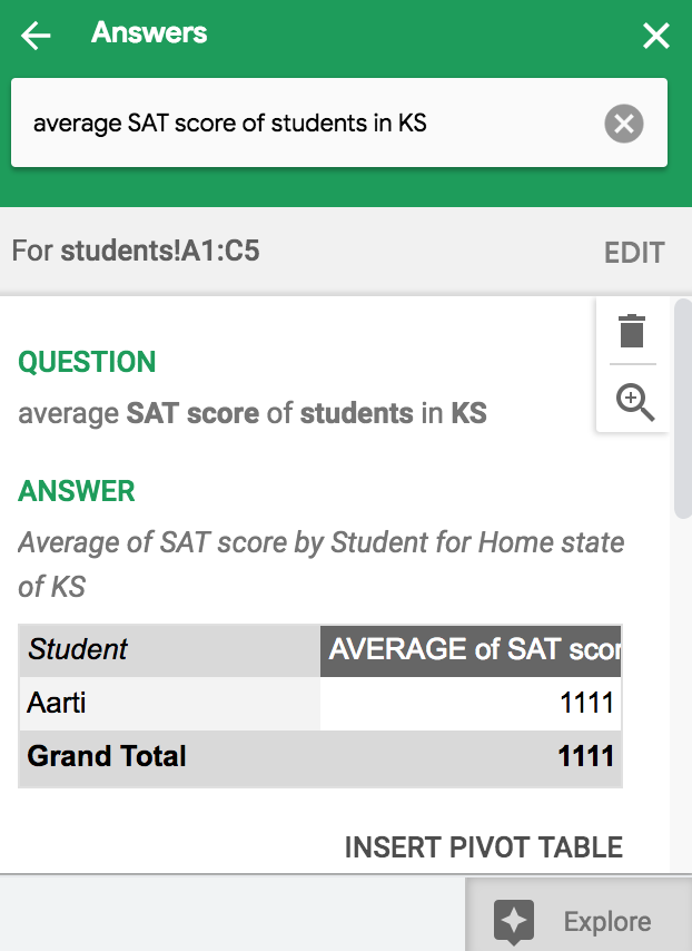 Natural language query in Google Sheets.