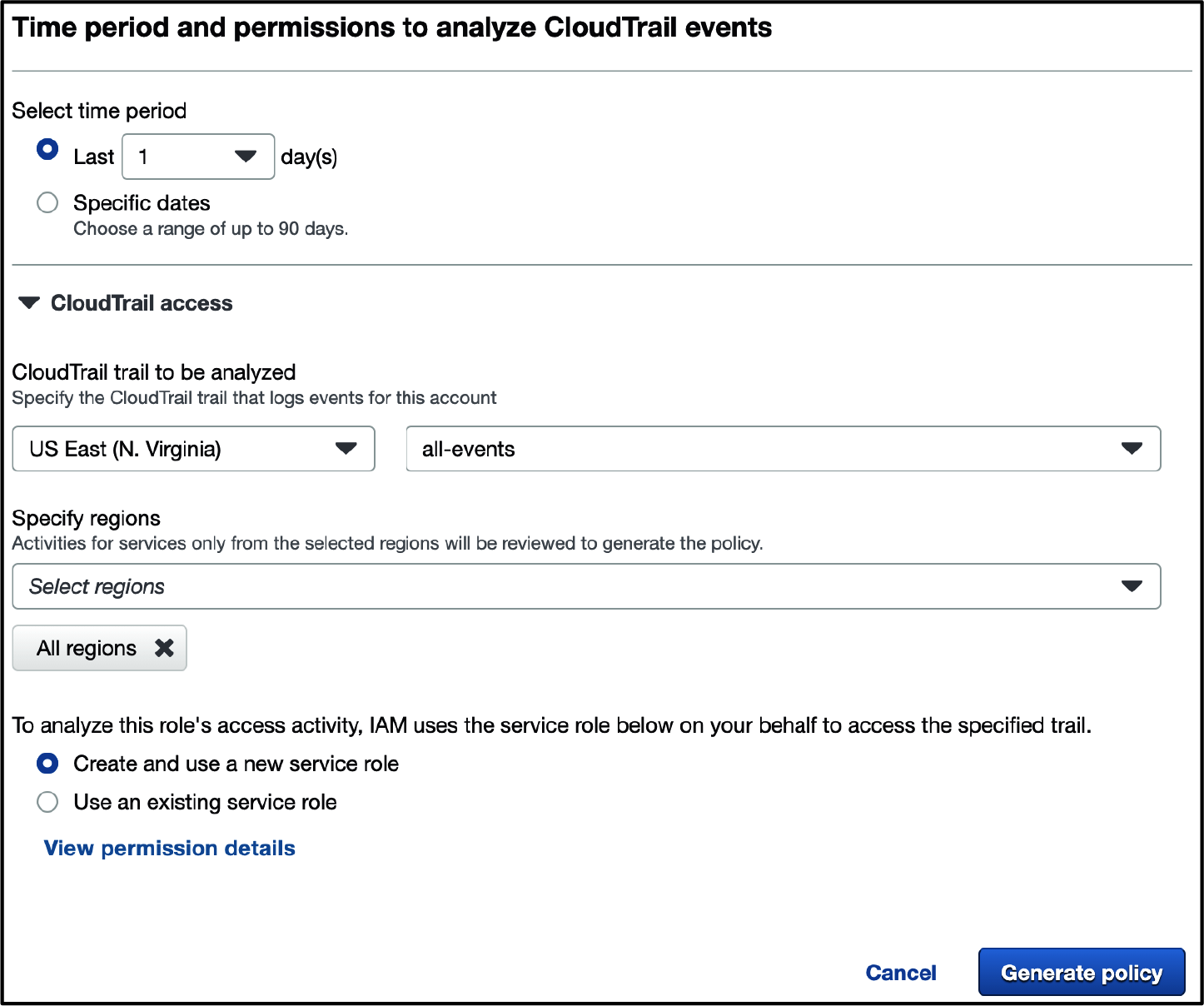 Generate policy in the IAM Access Analyzer configuration