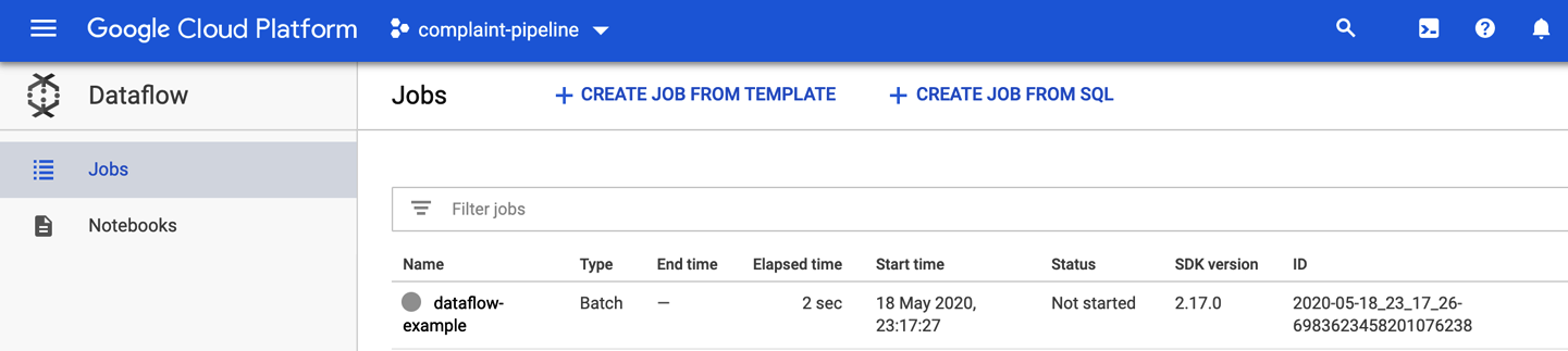 Google Cloud Dataflow Job Console