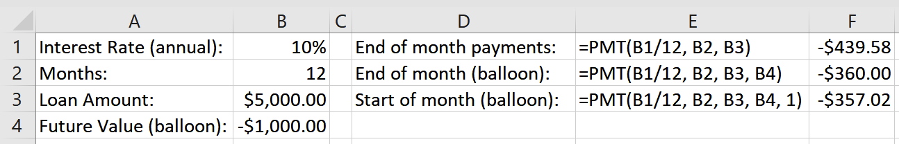 Screenshot of formulas