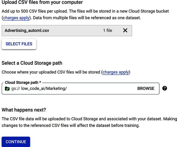 Data source options to load a CSV file and store it in a cloud storage bucket