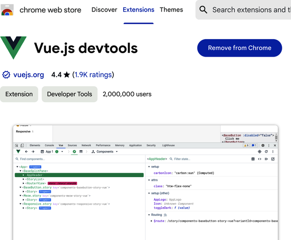 An image of Vue Devtools extension in Chrome Webstore for installing