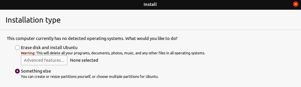 Selecting the installation type