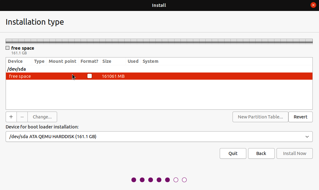 Creating a new partition table.