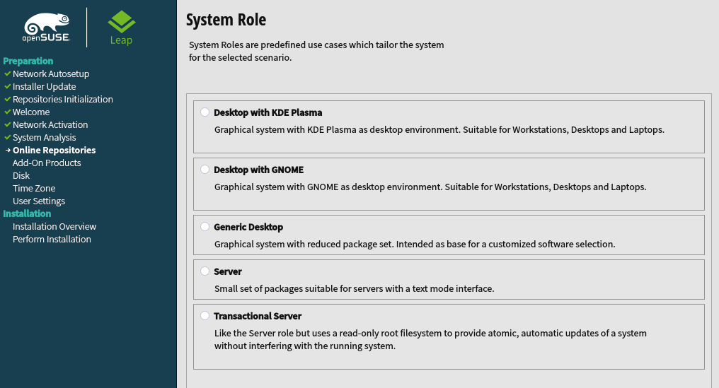 openSUSE installation roles