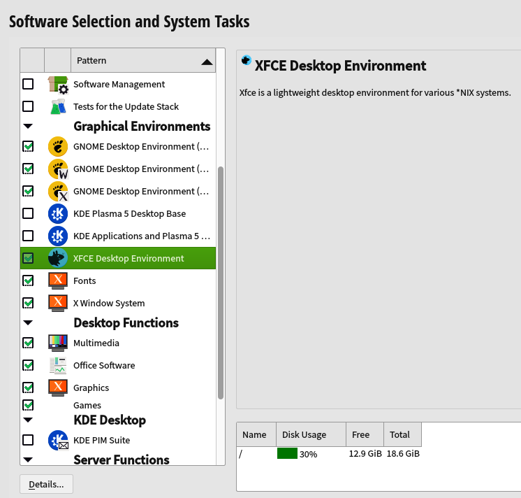 openSUSE software patterns