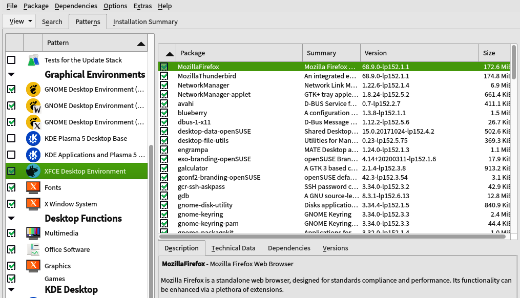 openSUSE individual package selection